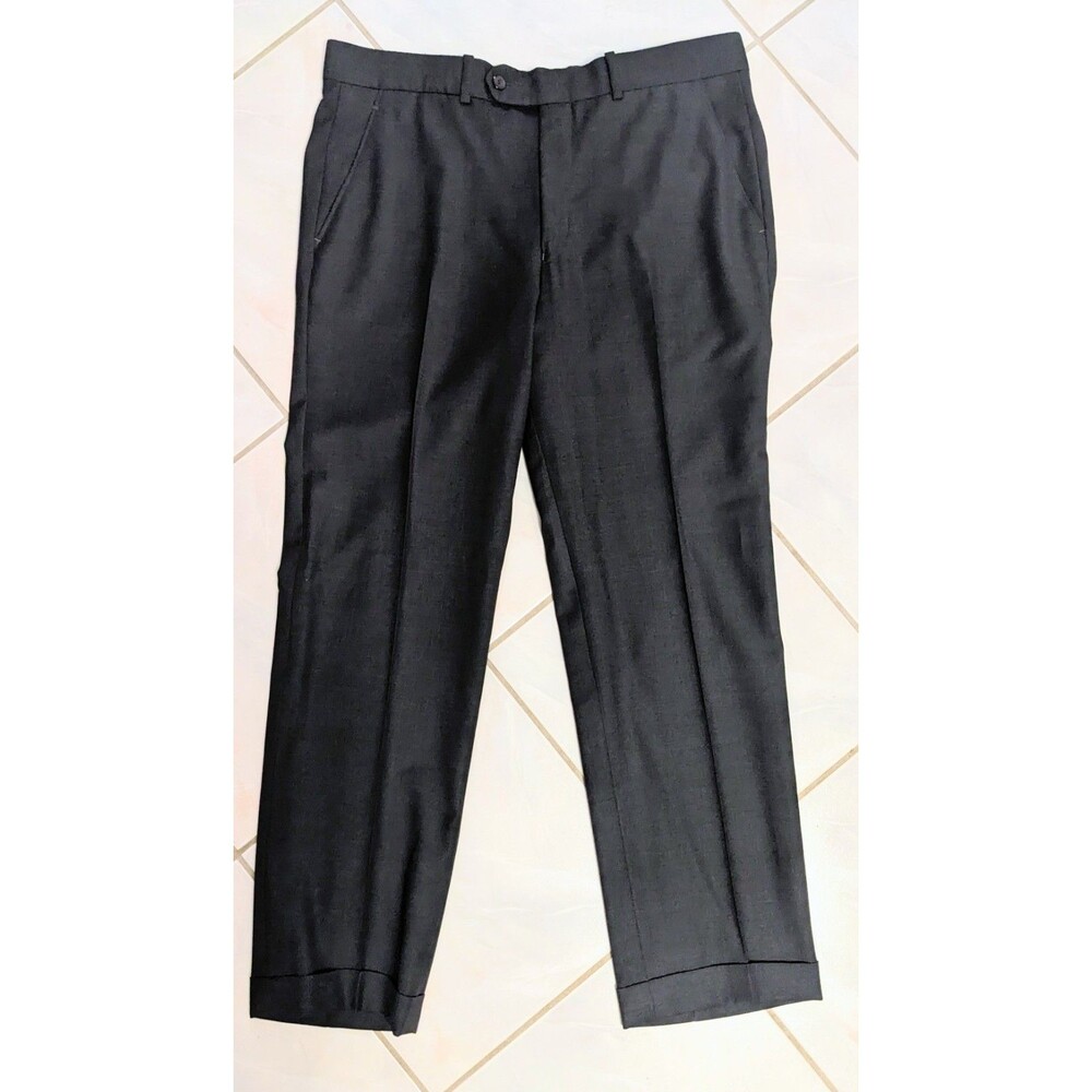 Gala Men's Dress Slacks 36x29 Charcoal Gray Pure New Wool Straight Fit Cuffs